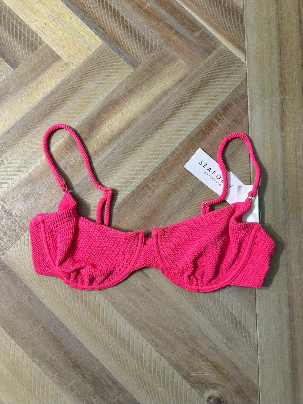Seafolly Bright Pink Textured Bikini Top with Gold Clasp